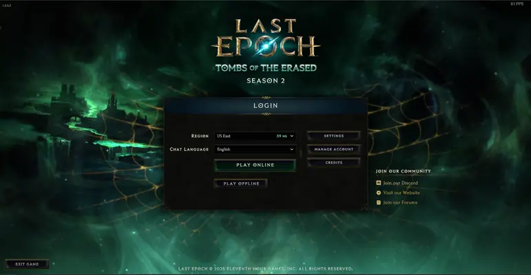Last Epoch main menu