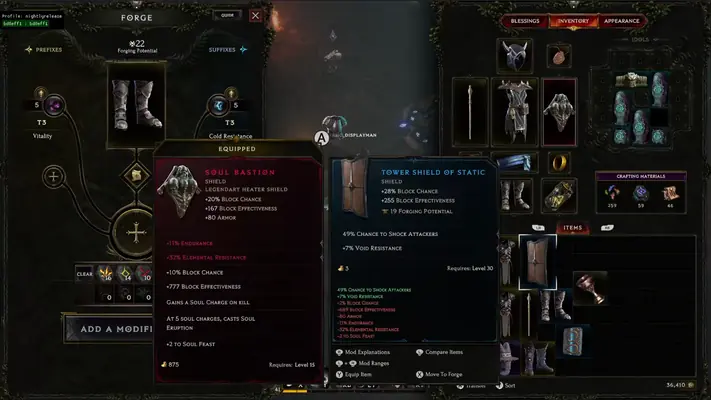 Last Epoch item and crafting interface